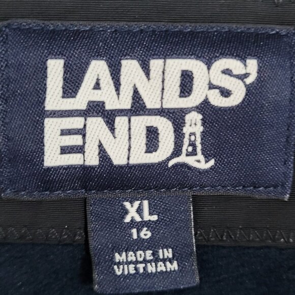 Lands' End Navy Waterproof Windproof Hooded Fleece Lined Full Zip Jacket XL/16 - Picture 3 of 16